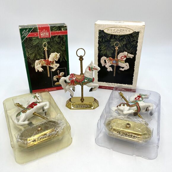 3 Hallmark Keepsake Tobin Fraley Carousel Horse Christmas Ornaments '92 '93 '94 - Picture 1 of 10